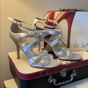 Satin Criss Cross Leather Platform Dress Sandals